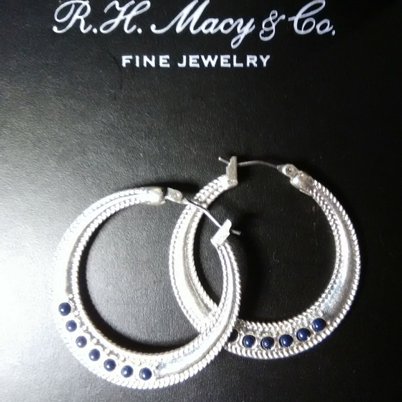 Vintage hammer Silver Hoop Earrings - Picture 1 of 3
